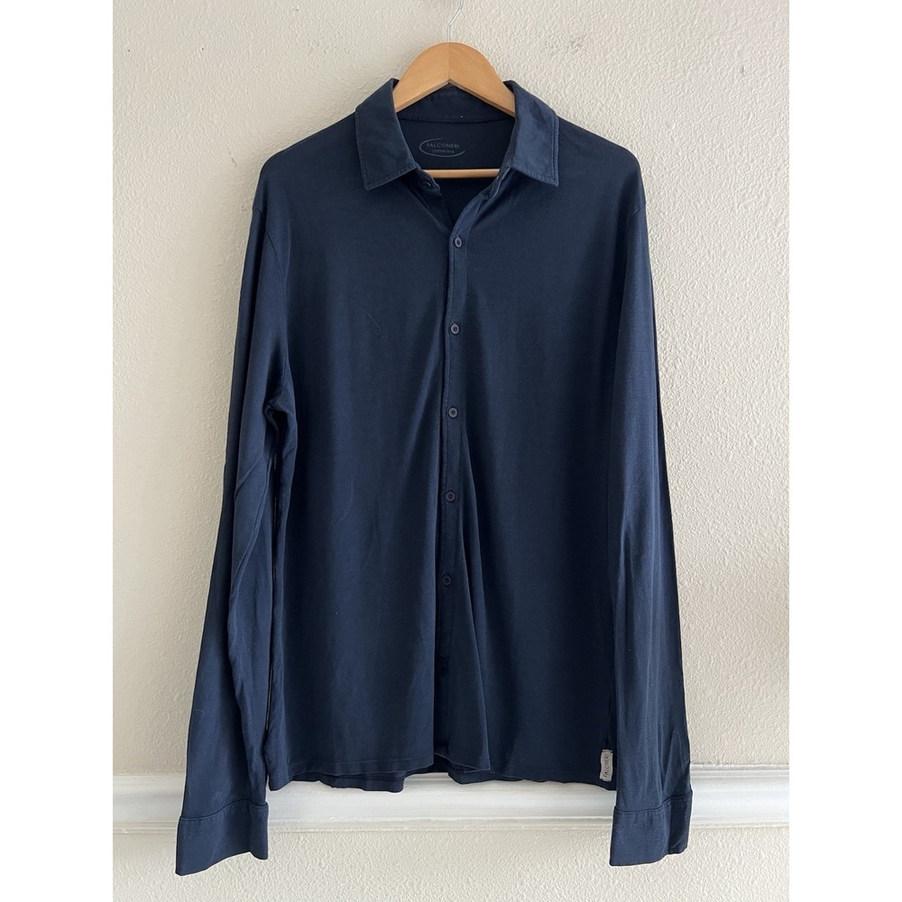 FALCONERI Navy Blue Men's XL Slim Shirt Long Sleeve Cotton Silk Quiet Luxury